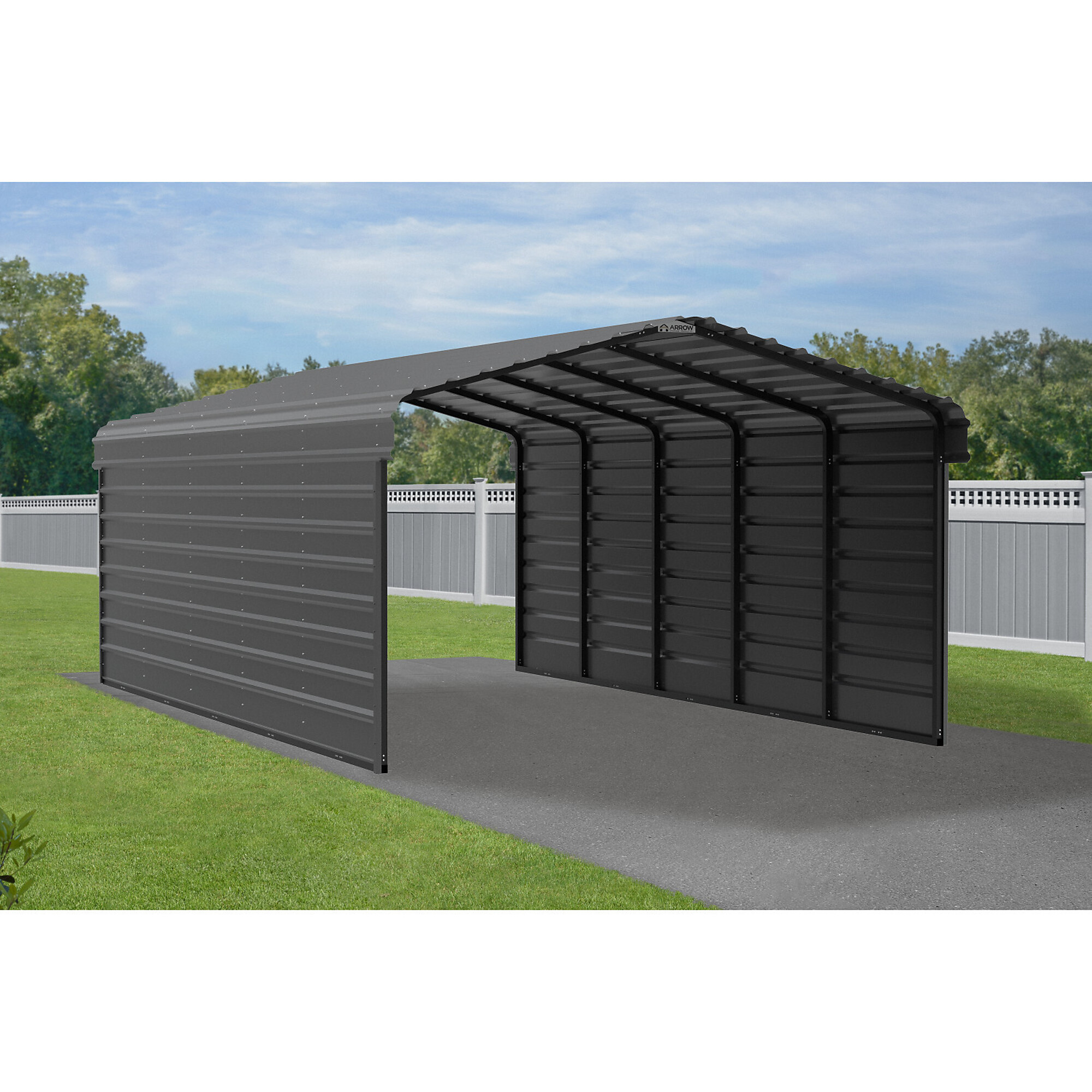 Arrow, Steel Carport w/ 2 Side Wall Kits 12X24X7 Width 146 in, Height 102 in, Cover Material Steel, Model# CPHC122407ECL2